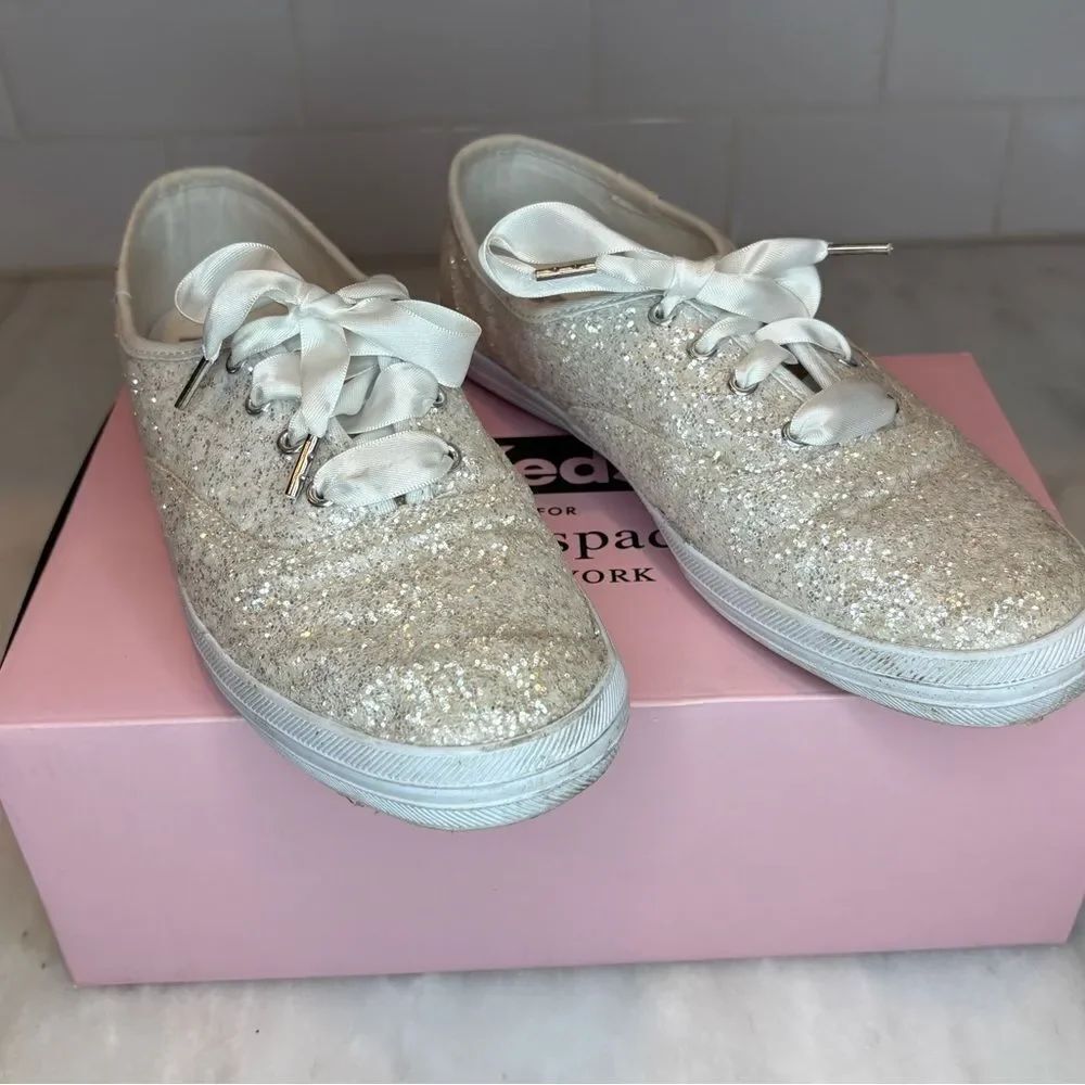 Kate Spade Keds Sneakers Silver Glitter Low-Top Casual Wedding Party